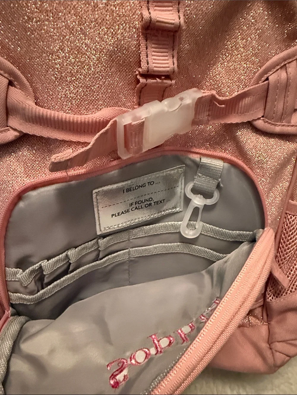 Pottery Barn Kids Pink Glitter Backpack with Name Embroidery
